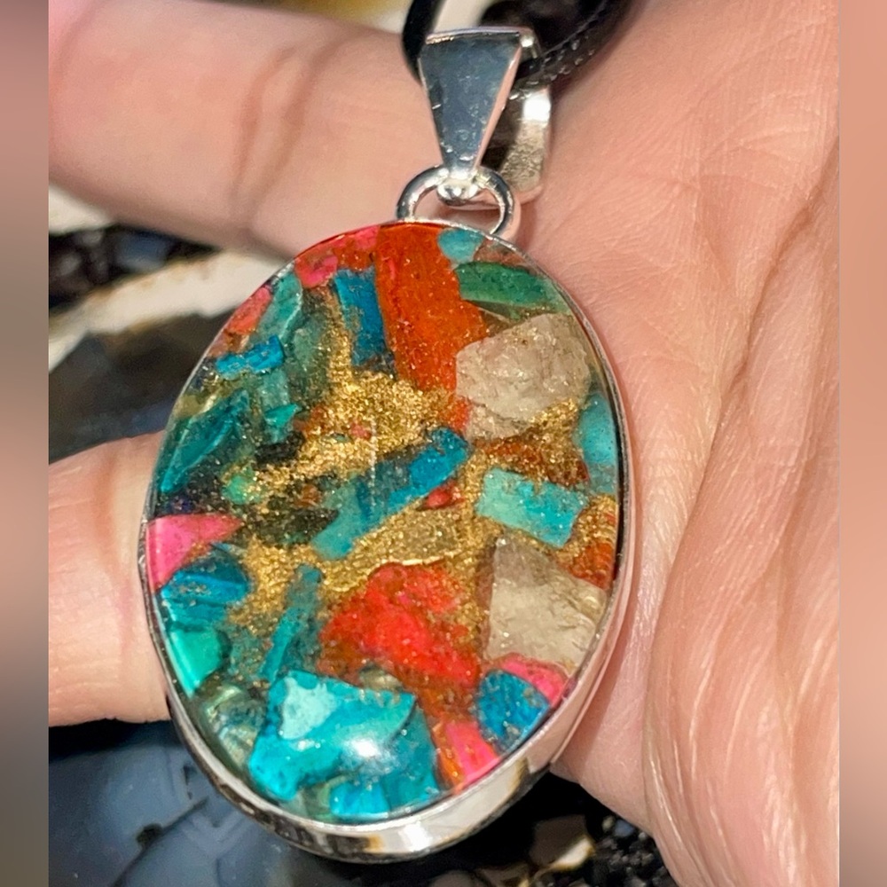 Brecciated Spiny Turquoise in Copper Pendant 2” - Picture 4 of 16